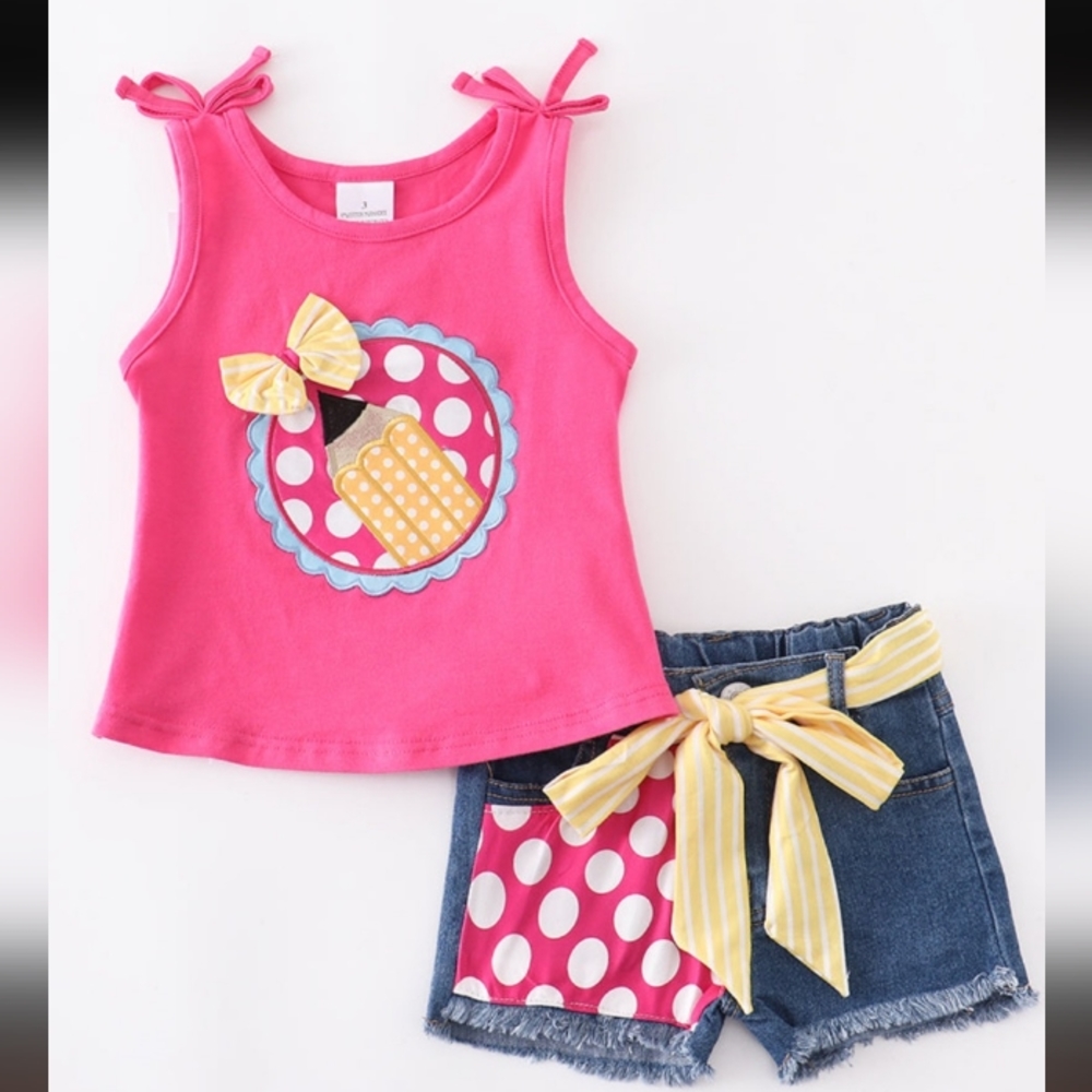 NWT Girls back to school pencil denim short set